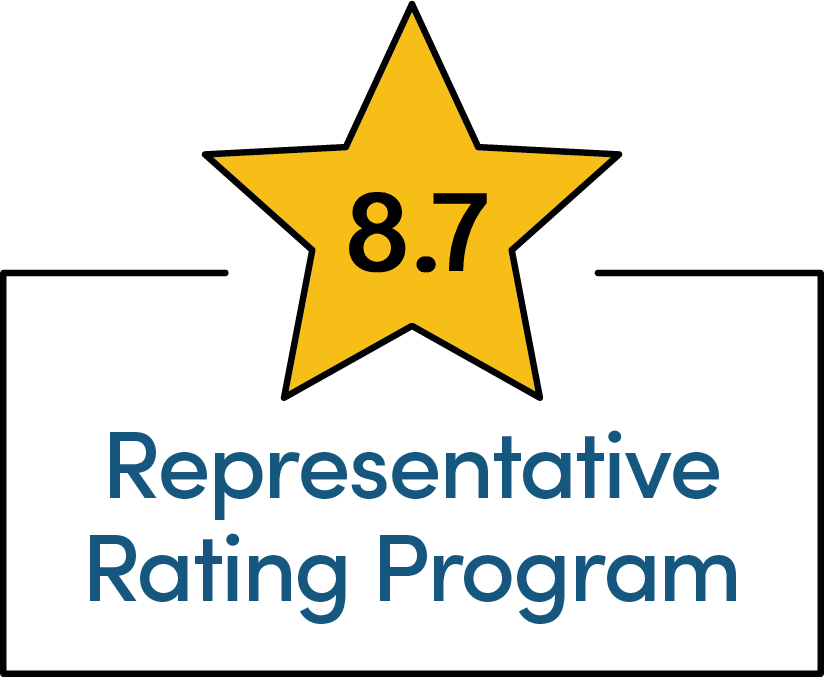 Representative Rating Program gold star with 8.7 written in the centre