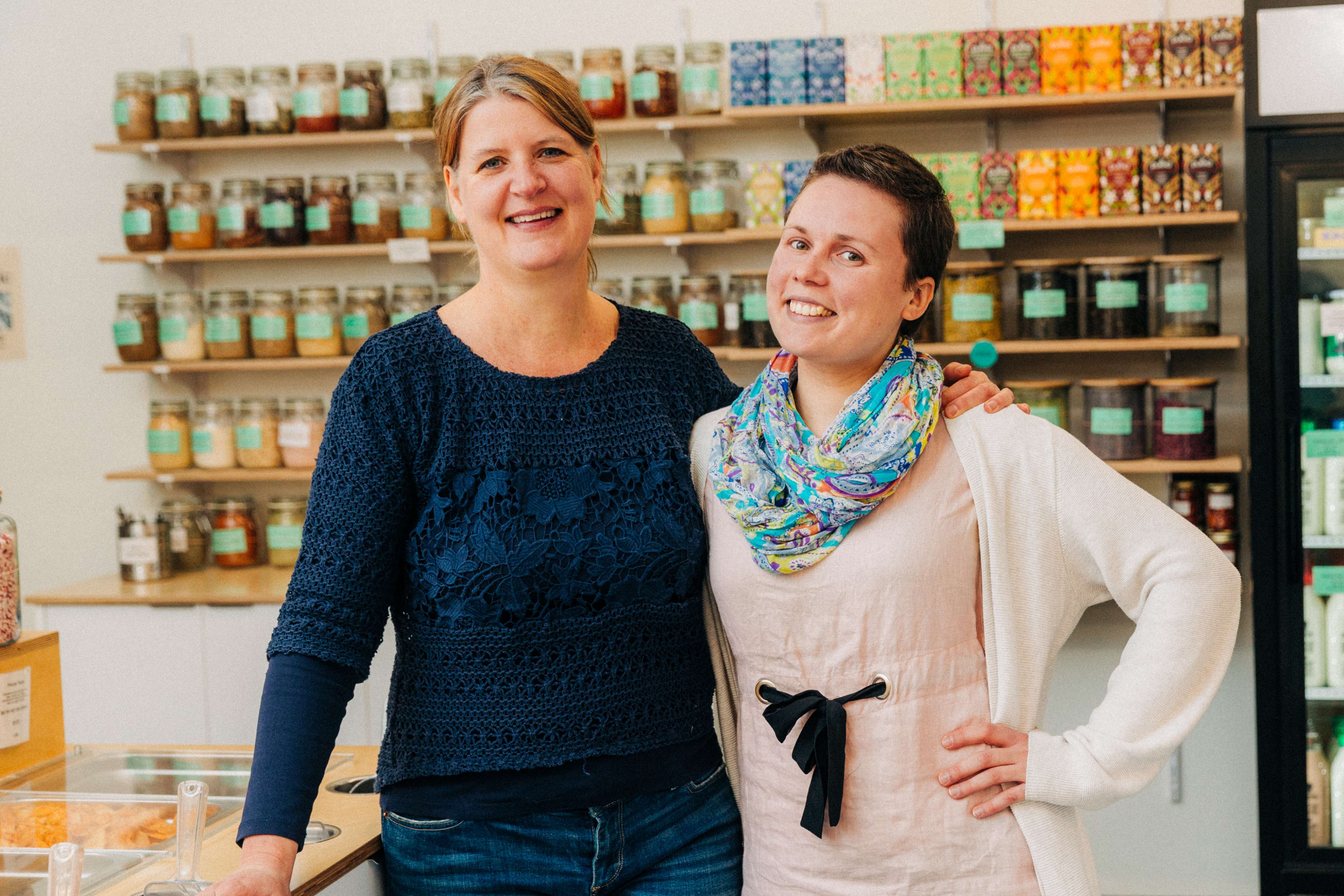 Business owners Valérie Leloup and Sia Veeramani in their store, Nu Grocery.