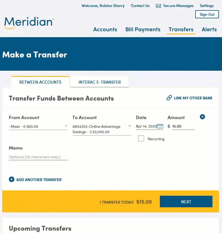 How to transfer money in online banking | Meridian